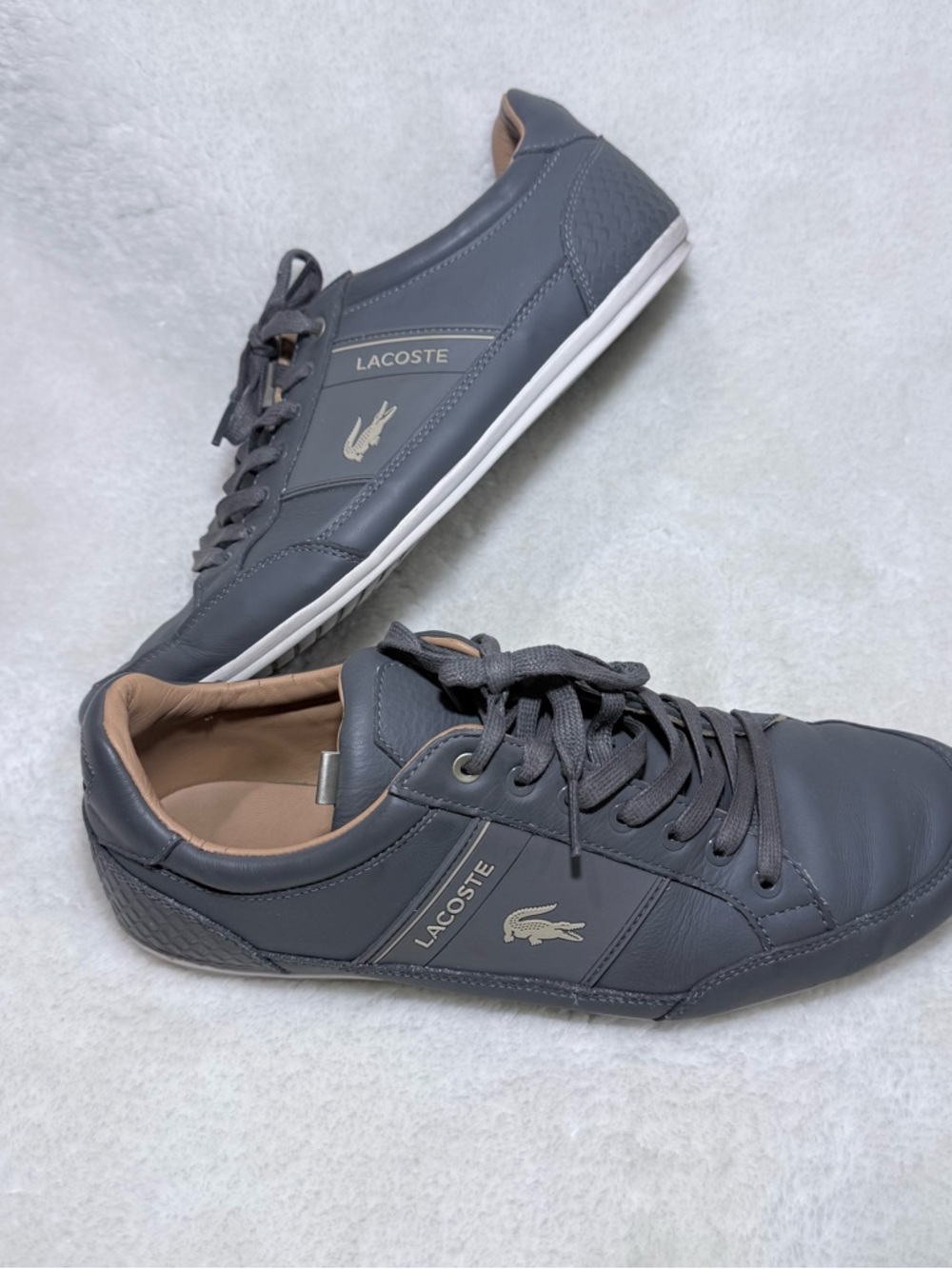 Lacoste Men's Chaymon 0321 Leather Shoes - Dark Grey/Off White Size 10.5
